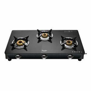 Preethi Valentino glass top 3 burner gas stove, Manual Ignition, Black