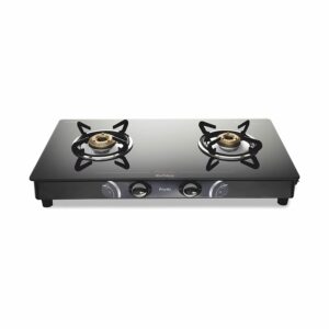 Preethi Blu Flame Gleam Glass top 2 Burner Gas Stove,Black