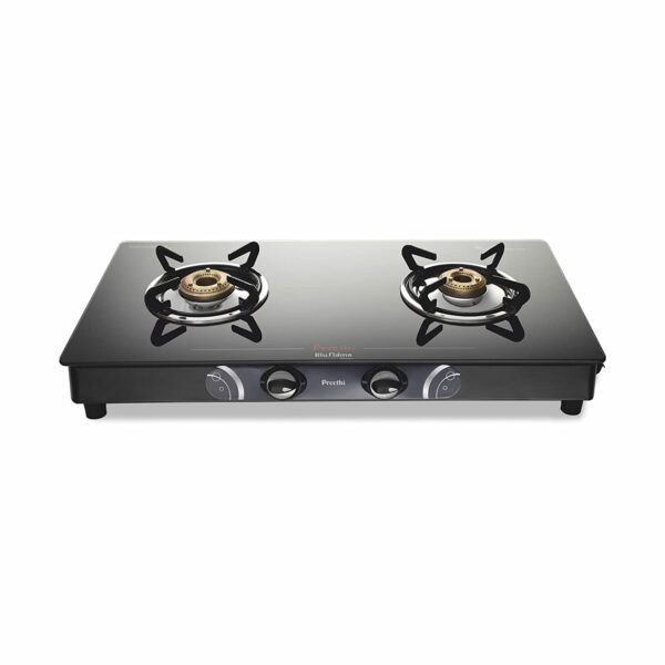 Preethi Blu Flame Gleam Glass top 2 Burner Gas Stove,Black