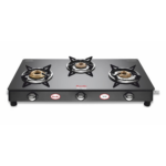 Preethi Blu Flame Sparkle Glass top 3 Burner Gas Stove, Manual Ignition, Black