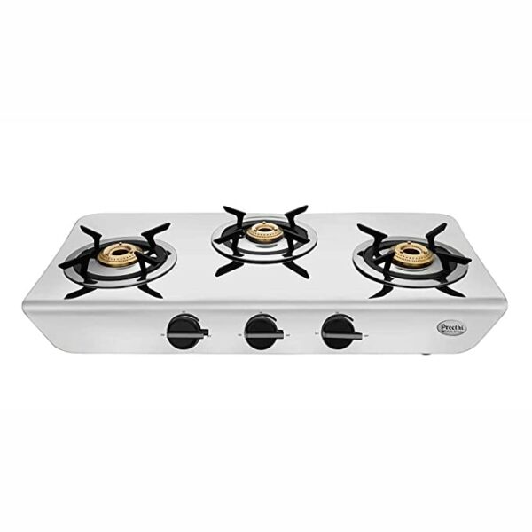Preethi Stylo Steel Slim Stainless Steel 3 Burner Gas Stove